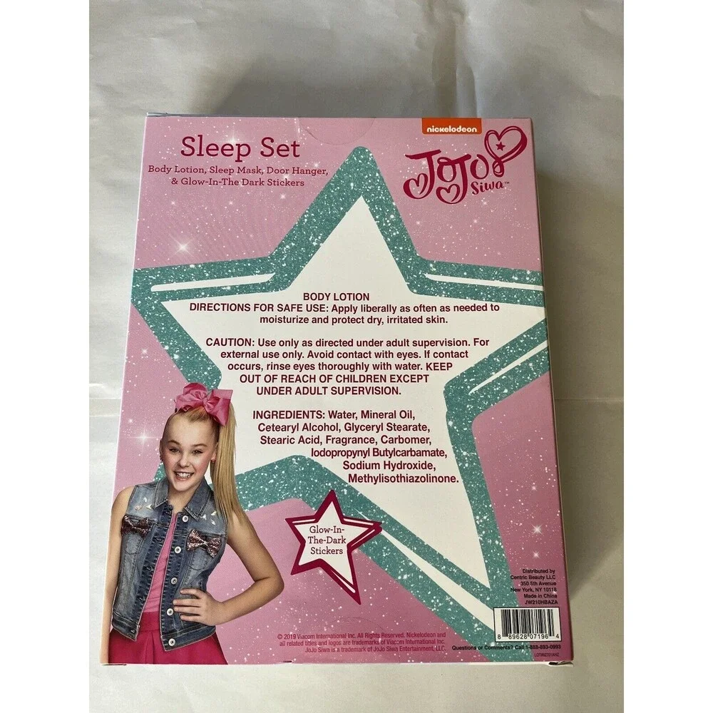 JOJO SIWA Sleep Set Body Lotion Sleep Mask Door Hanger Glow-In-Dark Stickers